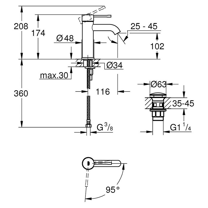 Grohe Essence New Waschtischarmatur (Ohne Zugstange, Chrom, Glänzend)