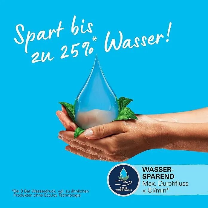 Grohe Handbrause Vitalio SmartActive 130 Cube - Anzahl Funktionen: 3 Stk., Chrom, Quadratisch - Abbildung der Grohe Wasserspar-Technologie, die bis zu 25% Wasser spart.