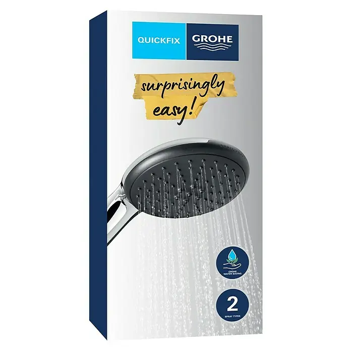 Grohe QuickFix Vitalio Start Handbrause 110 - Anzahl Funktionen: 2 Stk., Chrom - Abbildung der Quickfix Grohe Handbrause mit zwei Strahlarten und Wassersparfunktion.