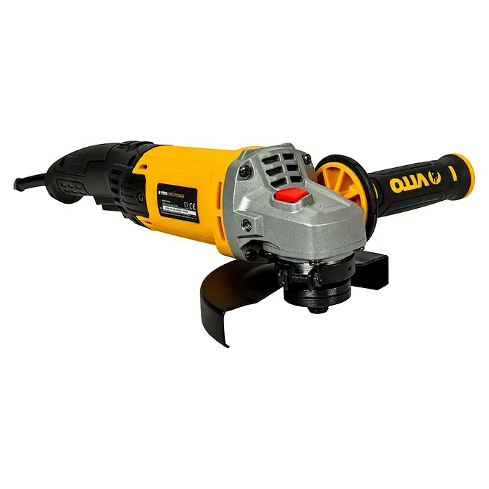 Vito Amoladora angular eléctrica VIRE12510A - 1.000 W, Diámetro disco: 125 mm, Número de revoluciones de marcha en vacío: 11.500 r.p.m. - Una amoladora angular amarilla VITO Pro-Power, ideal para tareas de amolado y corte. Herramienta potente y confiable.