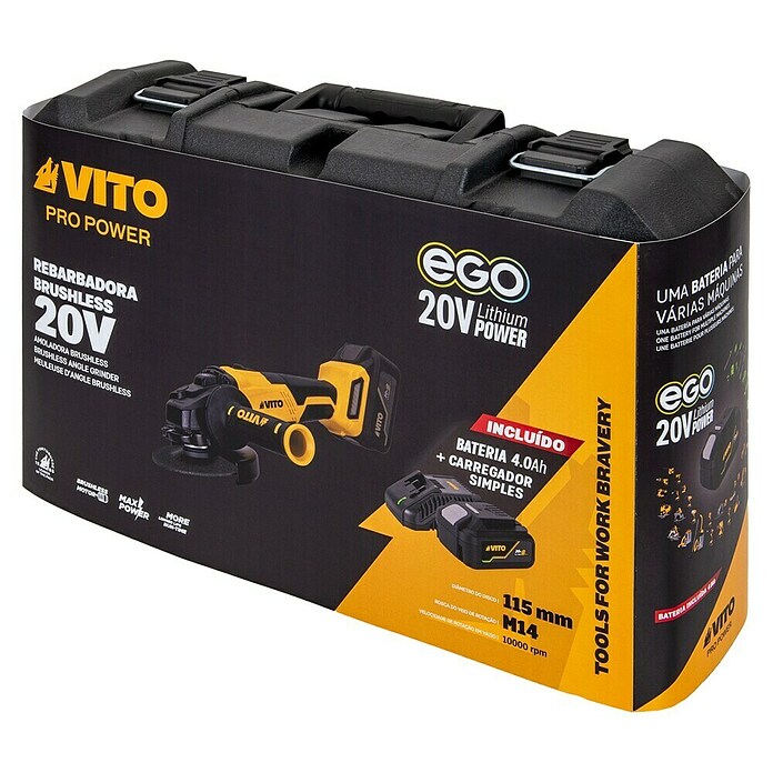 Vito Amoladora angular de batería VIBCRBSFL20A (1 batería, 4 Ah, Diámetro disco: 115 mm) | BAUHAUS