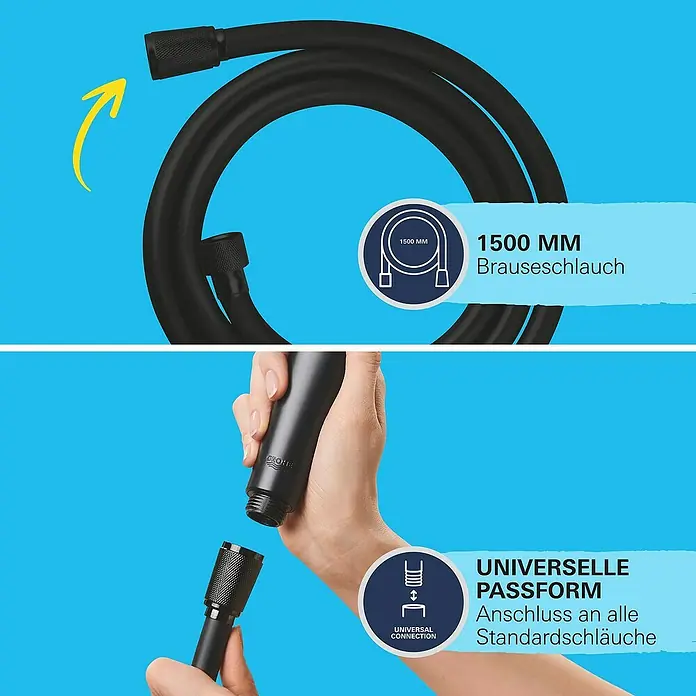Grohe VitalioFlex Trend Brauseschlauch - Länge: 150 cm, Kunststoff, Matt - Duschschlauch, 1500 mm, mit universeller Passform für Standardanschlüsse. Ideal für jedes Badezimmer.
