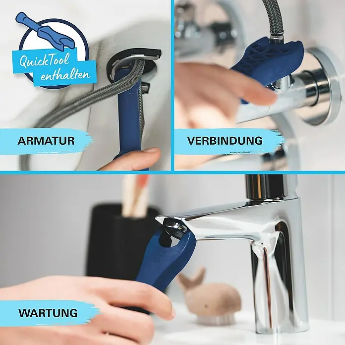 Grohe Start Waschtischarmatur S-Size - Ausladung Armatur: 109 mm, Matt, Schwarz - Das QuickTool wird für Armaturen, Verbindungen und Wartungsarbeiten verwendet. QuickTool ist im Lieferumfang enthalten.
