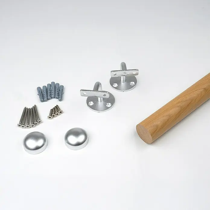 Dolle Handlauf-Set PS 052 - Eiche, Lackiert, Länge: 150 cm - Ein Set für ein Treppengeländer, inklusive einer hölzernen Stange, Halterungen, Schrauben und Abdeckungen, ideal für die sichere Montage.