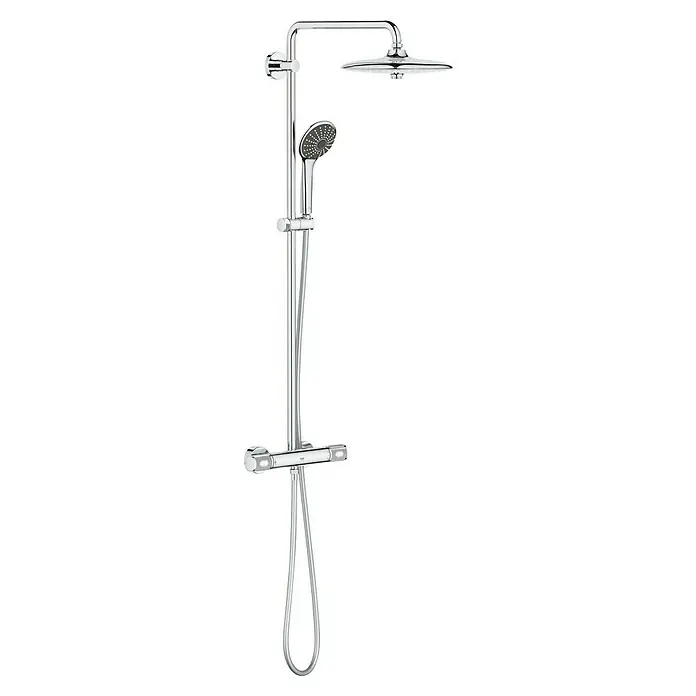 Grohe Vitalio Joy Duschsystem 260 - Mit Thermostatarmatur, Lochabstand: 100,5 cm, Anzahl Strahlarten: 3 Stk., Chrom - Duschsystem mit Kopf- und Handbrause, glänzendes Chromfinish. Das moderne Design bietet Komfort und Stil für Ihr Badezimmer.