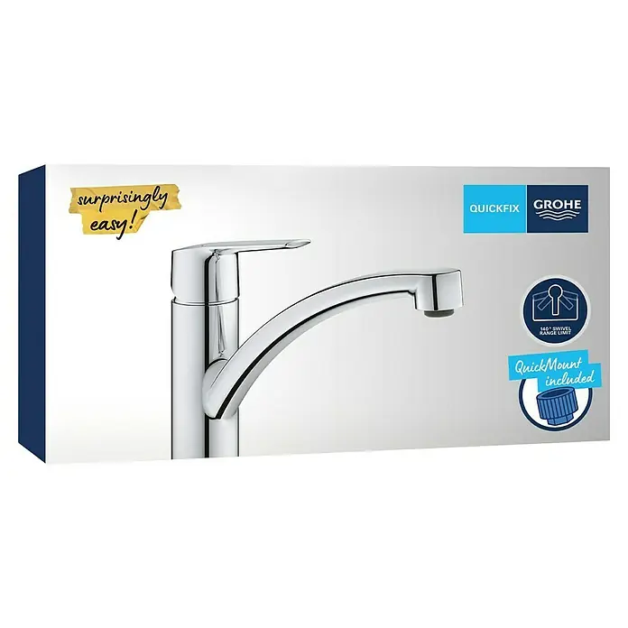 Grohe QuickFix Brausearmatur Start - Chrom, Glänzend, Messing - Produktbild einer glänzenden GROHE Küchenarmatur. Die Küchenarmatur zeichnet sich durch ihre hohe Qualität und ihr elegantes Design aus.