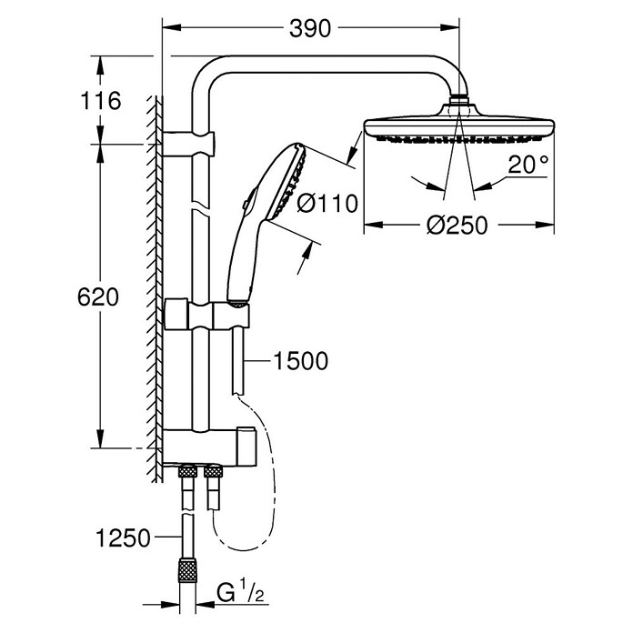 Grohe Doucheset met handdouche (Gatafstand: 62 cm) | BAUHAUS