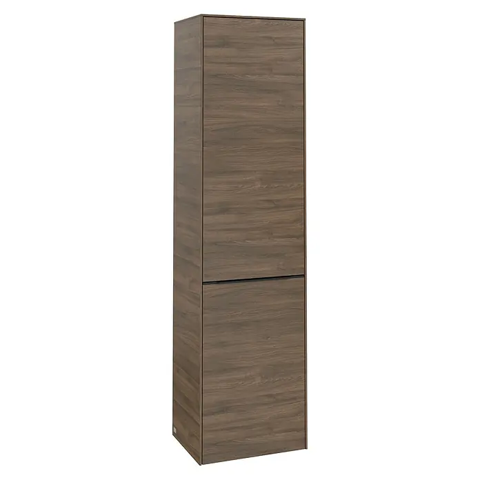 Villeroy & Boch Subway 3.0 Hochschrank - B x T x H: 40 x 36,2 x 171 cm, 1x Klappe mit Wäschekorb, 1x Tür, Arizona Oak, Farbe Griff: Volcano black, DIN Anschlag: Links - Ein schlanker Hochschrank mit Holzstruktur. Das Möbelstück bietet Stauraum und passt zu modernen Einrichtungsstilen.