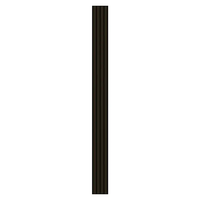 Wandpaneel Outdoor - Dark Brown, WPC, 2.350 x 219 x 26 mm - Dieses Bild zeigt ein Wandpaneel aus dunklem Holz. Die Holzpaneele sind in regelmäßigen Abständen angeordnet und erzeugen ein schlichtes, modernes Design.