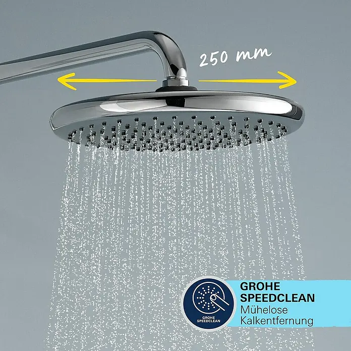 Grohe Brausegarnitur Vitalo Start 250 - Lochabstand: 62 cm, Art Strahl: Rain, SmartRain, Jet, Chrom - GROHE Kopfbrause mit SpeedClean-Technologie für mühelose Kalkentfernung. Der Duschkopf hat einen Durchmesser von 250 mm.