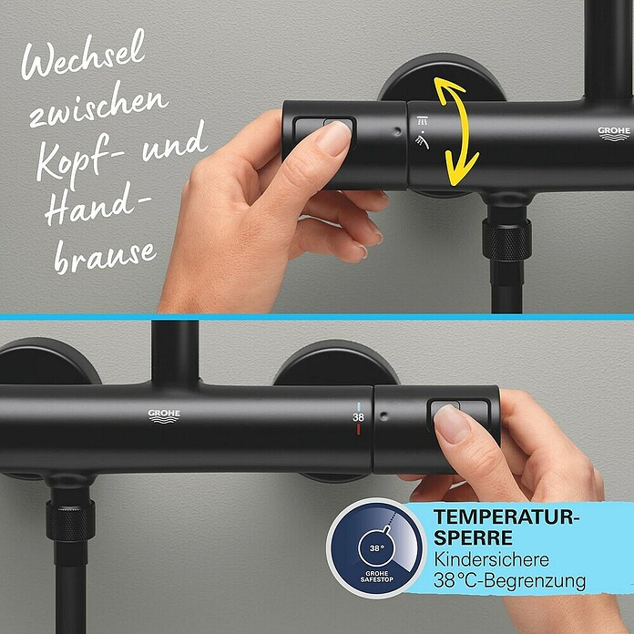 Grohe Vitalio Start Sistema de ducha (Altura: 101,6 cm, Con termóstato, Número de tipos de chorro: 2 ud., Negro) | BAUHAUS