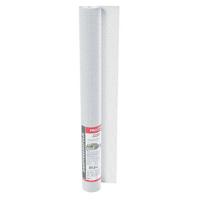 Probau Dampfbremsfolie - Max. Anwendungsfläche: 37,5 m², 25 x 1,5 m, Spinnvlies, Selbstregulierend, Stärke: 0,2 mm - Abbildung einer Rolle ProBau DAMPFBREMSFOLIE, einer feuchtevariablen Dampfbremsfolie mit einer Fläche von 37,5 m².