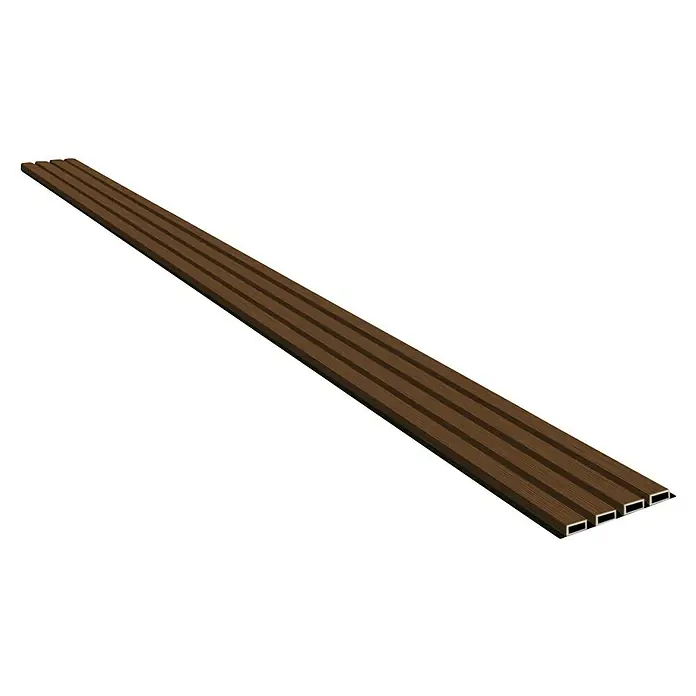 Wandpaneel Outdoor - Light Brown, WPC, 2.350 x 219 x 26 mm - Abbildung eines Holzimitat-Paneels mit vier Kammern, ideal für stilvolle Wandverkleidungen und dekorative Akzente im Innenbereich.