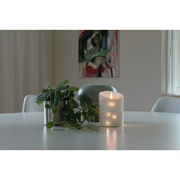 Konstsmide LED-Kerze mit Tropfen (Weiß, Ø x H: 10 x 14 cm, Wachs, Warmweiß)
