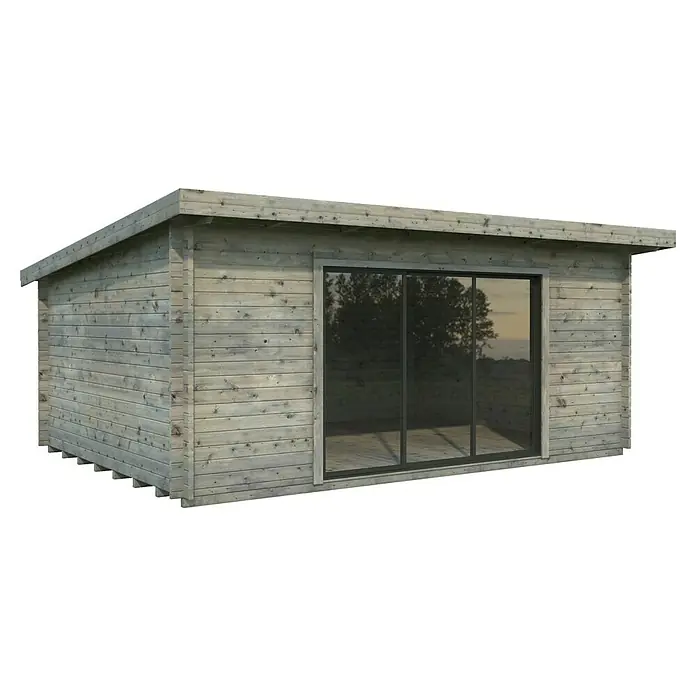 Palmako Gartenhaus Lea Slide - Außenmaß inkl. Dachüberstand (B x T): 578 x 451 cm, Tauchgrundiertes Holz, Grau tauchgrundiert - Geräumiges Gartenhaus mit großen Fenstern, ideal zum Entspannen im Grünen. Die Holzkonstruktion sorgt für natürliche Ästhetik und Langlebigkeit.