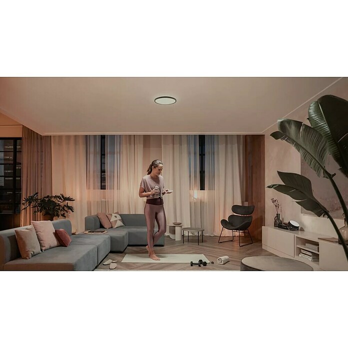 Philips Hue LED-Panel rund Tento (16,6 W, Ø x H: 29,1 x 3,2 cm, Schwarz, Warmweiß) | BAUHAUS
