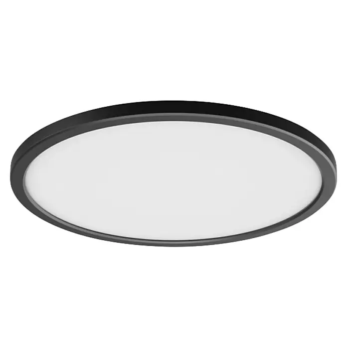 Philips Hue LED-Panel rund White Tento S - 16,6 W, Ø x H: 29,1 x 3,2 cm, Schwarz, Warmweiß - Eine moderne LED-Deckenleuchte mit einem schwarzen Rahmen und einer weißen, runden Lichtfläche. Ideal für eine stilvolle Beleuchtung im Innenbereich.
