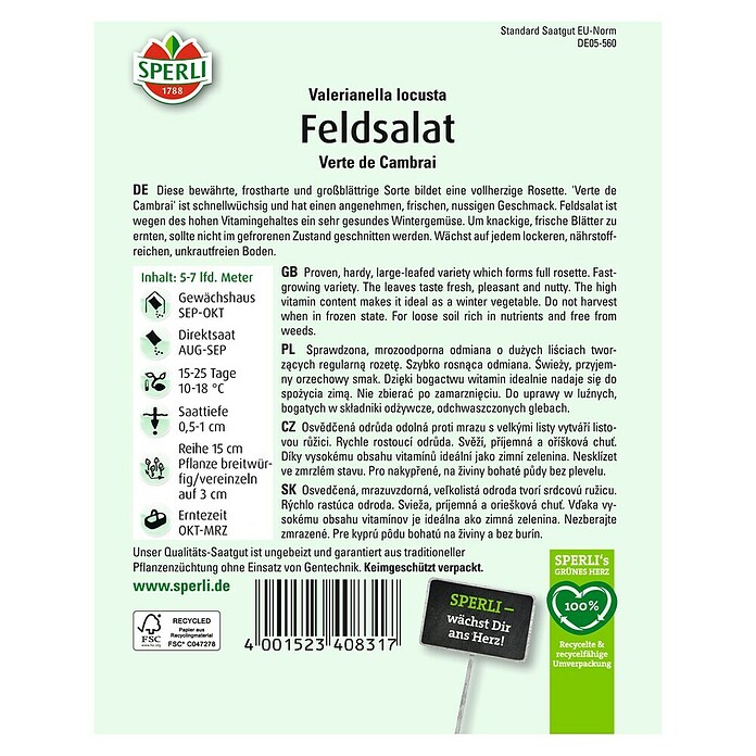 Sperli Salatsamen Feldsalat (Valerianella locusta, Erntezeit: April) | BAUHAUS