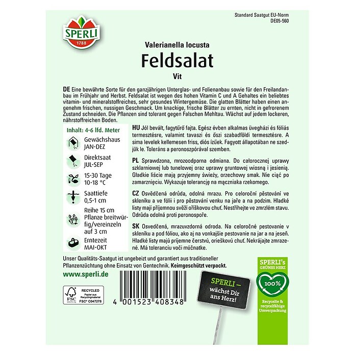 Sperli Salatsamen Feldsalat 'Vit' (Valerianella locusta, Erntezeit: Ganzjährig) | BAUHAUS