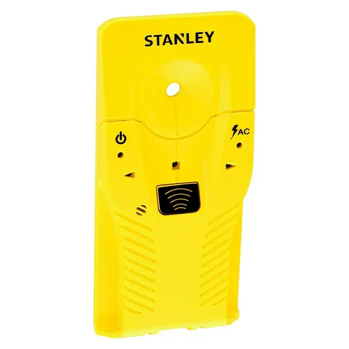 Stanley Detector S100 - Apto para: Detectar cables eléctricos, madera y metal, Profundidad de detección: Máx. 50 mm de cableado de cobre conductor de corriente - Detector de montantes amarillo Stanley para localizar montantes de madera, metal y cables de CA con corriente detrás de las paredes.
