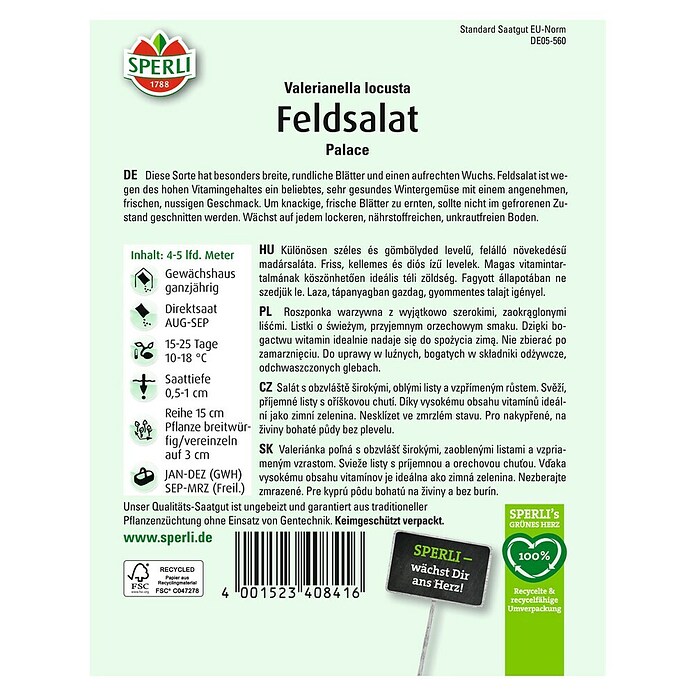 Sperli Salatsamen Feldsalat 'Palace' (Valerianella locusta, Erntezeit: Ganzjährig) | BAUHAUS
