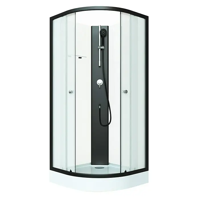 Aurlane Cabina de ducha completa Black Sea - 90 x 90 x 210 cm, Blanco/Negro - Cabina de ducha negra con paredes de cristal. El moderno sistema de ducha ofrece una experiencia elegante con características cómodas.