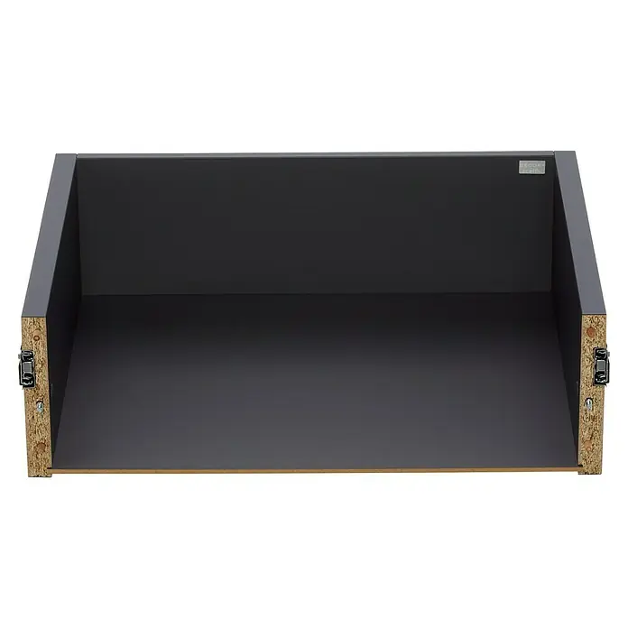 Elfa Décor+ by Elfa Schublade - 40 x 60 x 18,3 cm, Grau, Passend für: Regalsystem Décor+ by Elfa - Schublade in Grau, Innenansicht. Die Schublade ist aus Holz gefertigt und hat eine graue Oberfläche. Die Schublade ist leer.