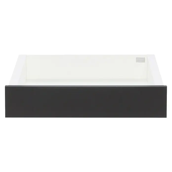 Elfa Décor+ by Elfa Schubladenfront - L x B x H: 1,5 x 60 x 8,8 cm, Grau - Nahaufnahme einer Schublade mit grauem Äußeren und weißem Innenraum, die Funktionalität und modernes Design vereint.
