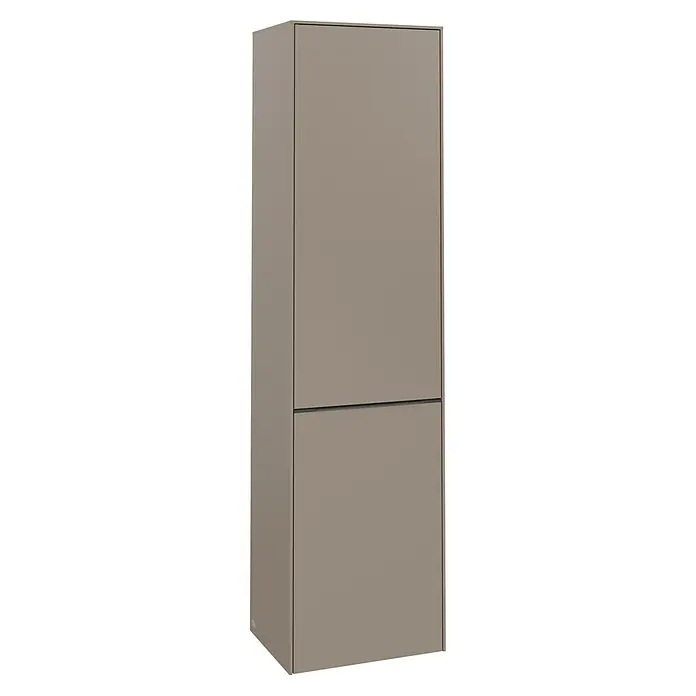 Villeroy & Boch Subway 3.0 Hochschrank - B x T x H: 40 x 36,2 x 171 cm, 1x Klappe mit Wäschekorb, 1x Tür, Taupe, Farbe Griff: Taupe, DIN Anschlag: Links - Ein moderner, zweitüriger Küchenschrank in einem eleganten Taupe-Ton, der stilvolle Stauraumlösungen für jede Küche bietet.