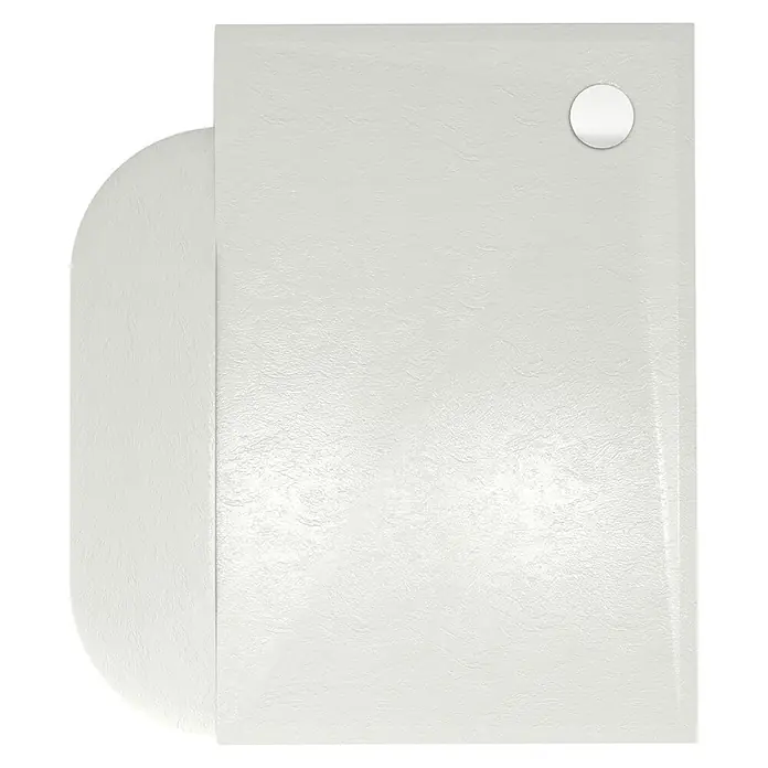 Dusch-Rampe Velto - L x B x H: 104 x 26 x 3,5 cm, White Stone - Ansicht einer Duschwanne mit einer glatten, weißen Oberfläche und einem kreisförmigen Abfluss für ein modernes Badezimmerdesign.