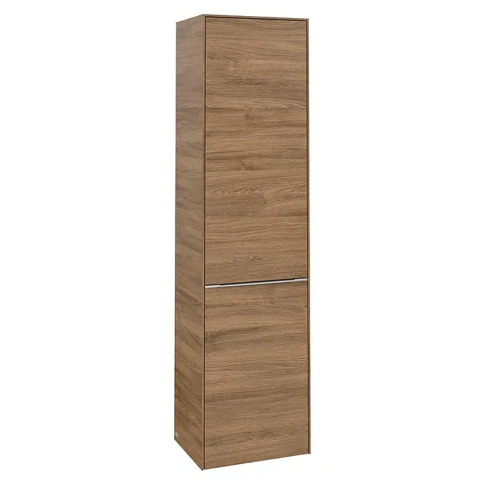 Villeroy & Boch Subway 3.0 Hochschrank - B x T x H: 40 x 36,2 x 171 cm, 1x Klappe mit Wäschekorb, 1x Tür, Kansas Oak, Farbe Griff: Aluminium glänzend, DIN Anschlag: Rechts - Dieser Schrank in Holzoptik bietet Stauraum und fügt sich mit seinem schlichten Design gut in verschiedene Einrichtungsstile ein.