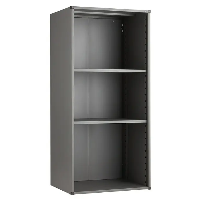 Elfa Garage+ by Elfa Metallgestell für Hochschrak - L x B x H: 53,1 x 90 x 182,4 cm - Grauer Metallschrank mit drei Regalböden für Büro oder Werkstatt.