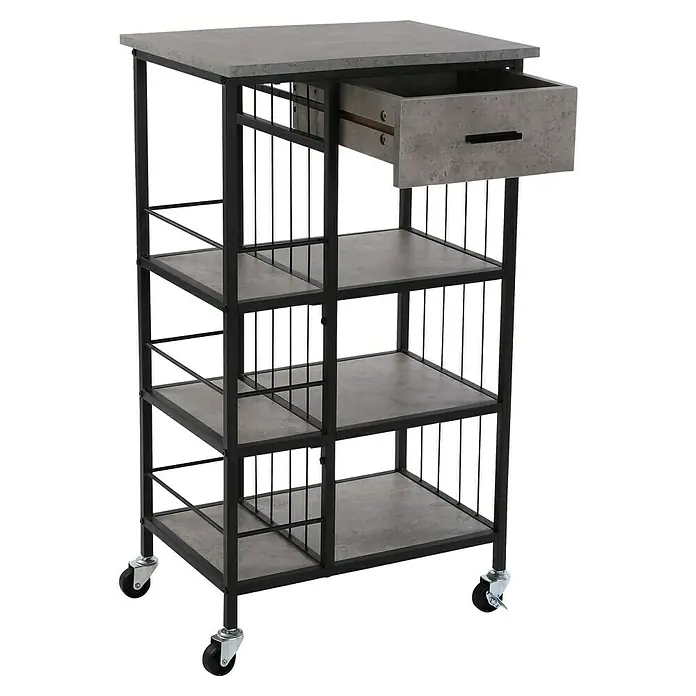 Versa Carro de cocina - L x An x Al: 50 x 37 x 89,5 cm, Gris - Carrito de cocina con cajón y ruedas. Un mueble práctico para almacenamiento adicional y flexibilidad en la cocina o comedor.