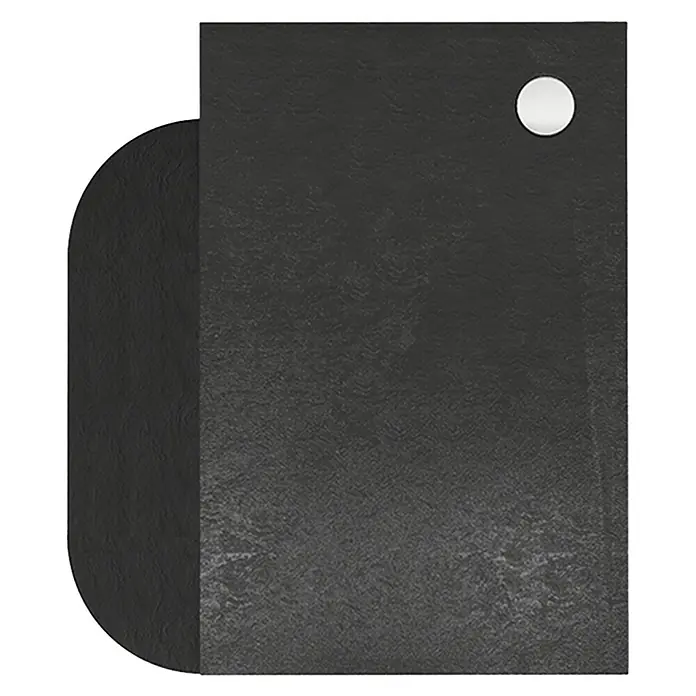 Dusch-Rampe Velto - L x B x H: 104 x 26 x 3,5 cm, Anthracite Stone - Nahaufnahme eines schwarzen Küchenbeils mit glatter Oberfläche und einem Loch zum Aufhängen.
