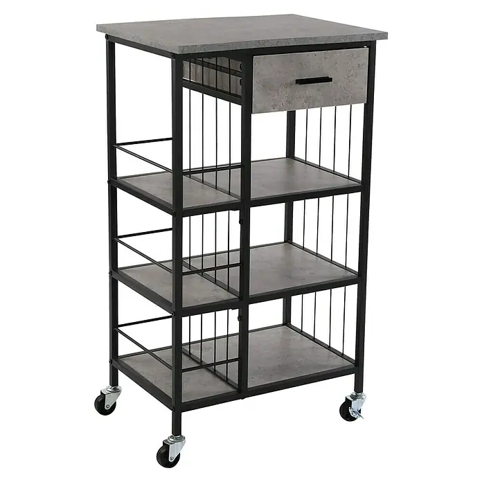 Versa Carro de cocina - L x An x Al: 50 x 37 x 89,5 cm, Gris - Carro de cocina con un cajón y tres estantes.