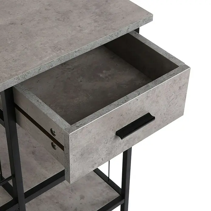 Versa Carro de cocina - L x An x Al: 50 x 37 x 89,5 cm, Gris - Primer plano de una mesita de noche gris con cajón abierto y asa negra, que muestra diseño moderno y funcionalidad.