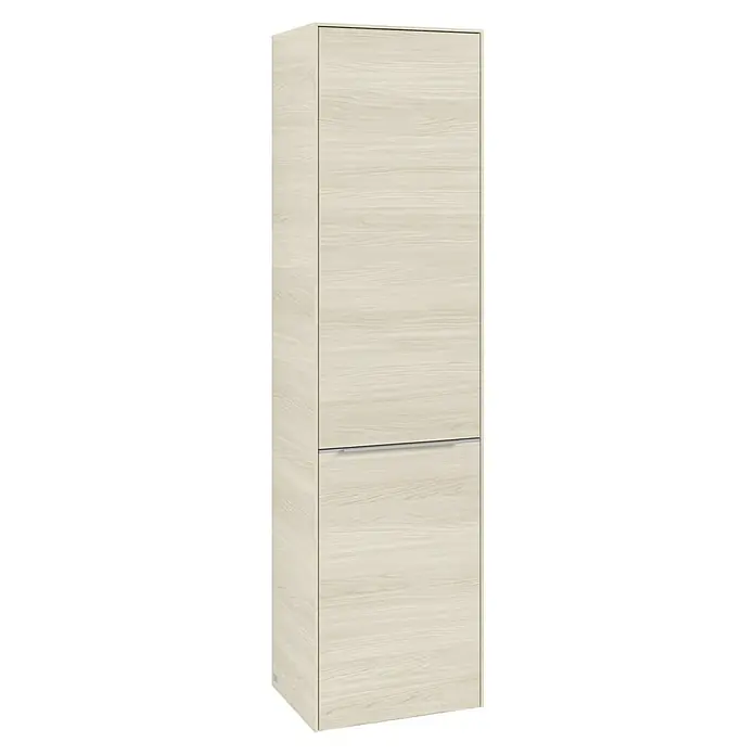 Villeroy & Boch Subway 3.0 Hochschrank - B x T x H: 40 x 36,2 x 171 cm, 1x Klappe mit Wäschekorb, 1x Tür, White Oak, Farbe Griff: Aluminium glänzend, DIN Anschlag: Rechts - Dieser elegante Hochschrank in hellem Holzdekor bietet viel Stauraum und fügt sich nahtlos in moderne Wohnumgebungen ein. Das schlichte Design ist zeitlos.