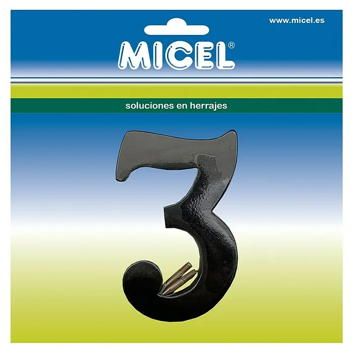 Micel Número 10 cm - 3, Negro - Número de casa 3 de MICEL, ideal para marcar paredes de casas. El producto viene con materiales de fijación.