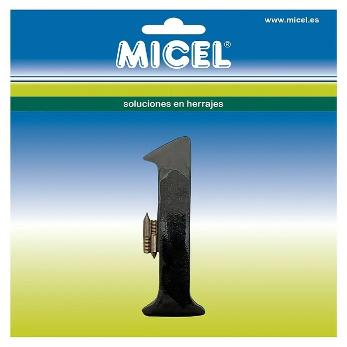 Micel Número 10 cm - 1, Negro - Número de casa 1 de metal MICEL, elegante y resistente para exteriores.