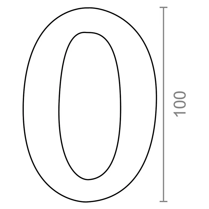 Micel Número 10 cm - 0, Negro - Ilustración de un cero con altura indicada. La forma es clara y la medida de 100 es claramente visible.