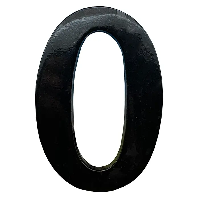 Micel Número 10 cm - 0, Negro - Primer plano de un número cero negro brillante, que muestra una estética robusta e industrial.