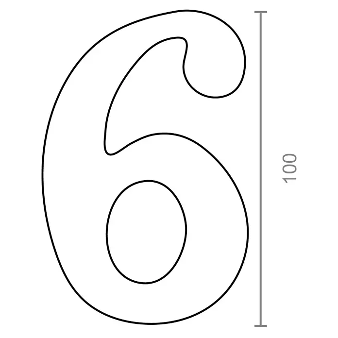 Micel Número 10 cm - 9, Negro - Contorno de un número seis, con indicación de medida de 100.