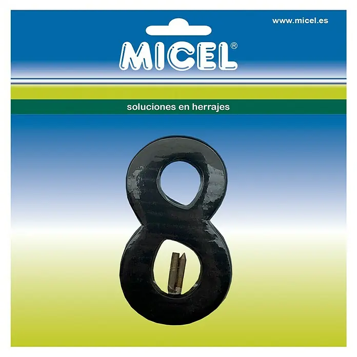 Micel Número 10 cm - 8, Negro - Primer plano de un número de casa ocho negro de Micel en el embalaje del producto.