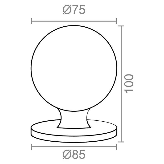 Micel Pomo giratorio 10009 NS - Latón - Dibujo técnico de un pomo de puerta redondo con dimensiones Ø75 en la parte superior y Ø85 en la inferior, con una altura de 100.