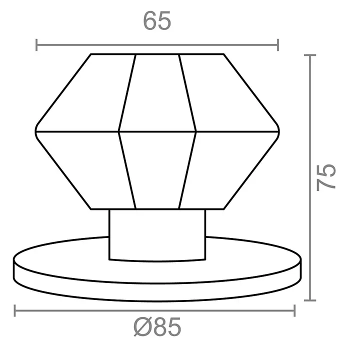 Micel Número 10 cm - 5, Oro - Dibujo esquemático de un tirador de mueble decorativo con dimensiones de 65x75 mm y un diámetro de 85 mm.