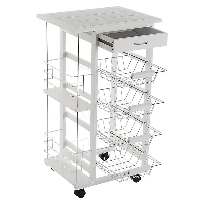 Versa Carro de cocina - L x An x Al: 47 x 37 x 84 cm, Blanco - Carrito de cocina con cajón y cestas. El carrito de servicio rodante es práctico y ofrece mucho espacio de almacenamiento para la cocina.