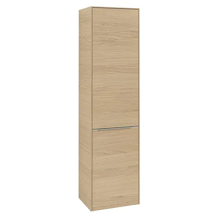 Villeroy & Boch Subway 3.0 Hochschrank - B x T x H: 40 x 36,2 x 171 cm, 1x Klappe mit Wäschekorb, 1x Tür, Nordik oak, Farbe Griff: Aluminium glänzend, DIN Anschlag: Rechts - Ein modernes Holzregal mit zwei Fächern, ideal zur Aufbewahrung und Organisation von Gegenständen im Wohnraum.