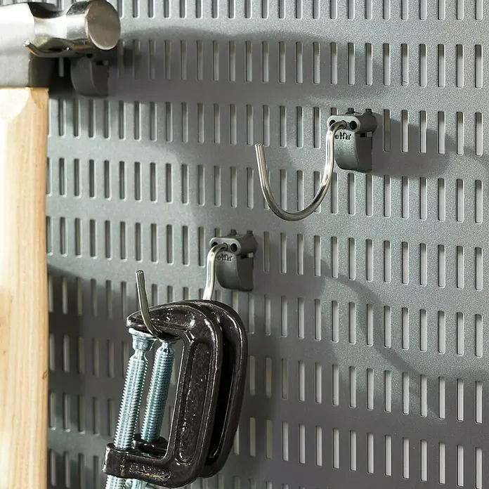 Elfa Garage+ by Elfa Haken - L x H: 9,2 x 2,1 cm, Metall - Werkzeugwand mit Hammer, Haken und Schraubzwinge für die Werkstattorganisation. Praktische Aufbewahrungslösung.