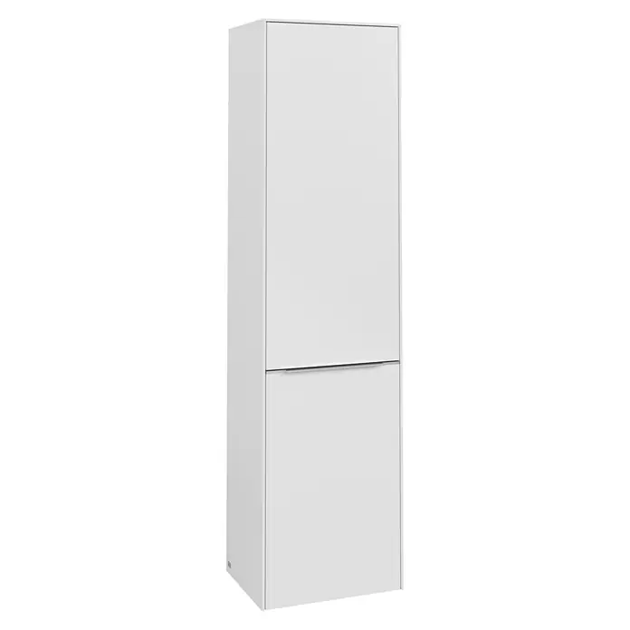 Villeroy & Boch Subway 3.0 Hochschrank - B x T x H: 40 x 36,2 x 171 cm, 1x Klappe mit Wäschekorb, 1x Tür, Pure White, Farbe Griff: Aluminium glänzend, DIN Anschlag: Rechts - Elegante weiße Garderobe mit zwei Fächern, ideal für Flur oder Schlafzimmer. Modernes Design für stilvolle Aufbewahrung.