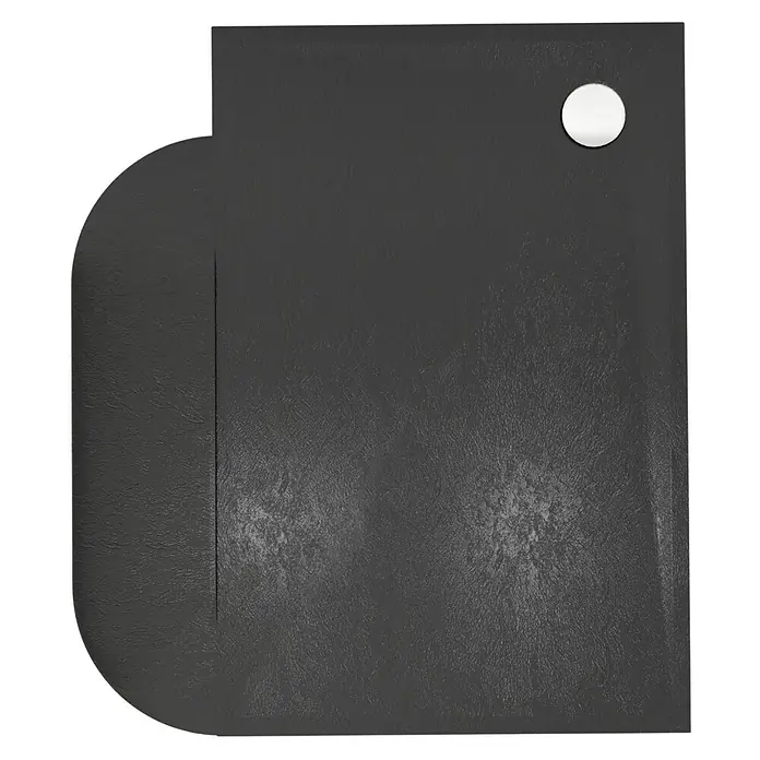 Dusch-Rampe Velto - L x B x H: 104 x 26 x 3,5 cm, Black Stone - Schwarze Duschwanne mit abgerundeter Ecke und Ablauf. Die Oberfläche weist eine leicht unebene Textur auf, die für zusätzlichen Halt sorgt.